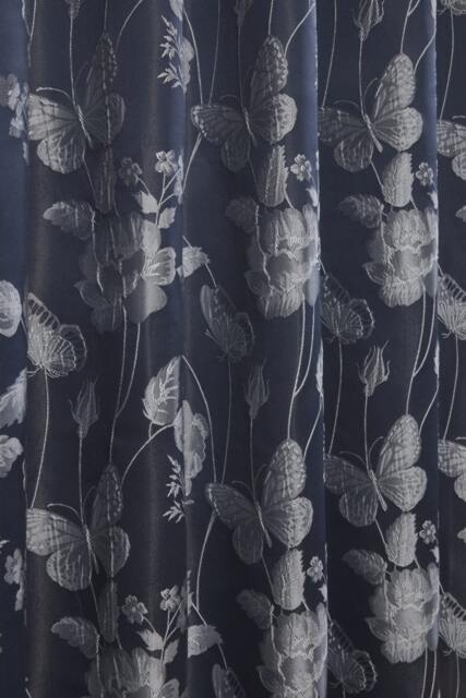 Meadows Lined Eyelet Jacquard Curtains 168cm x 183cm Navy Blue Blue