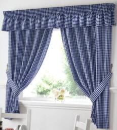 Gingham Kitchen Curtain Pelmet Blue - 353 cm x 25cm