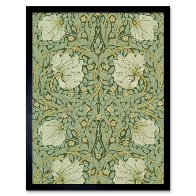 "William Morris Pimpernel Arts Craft Design 12x16"" Framed Wall Art Print"