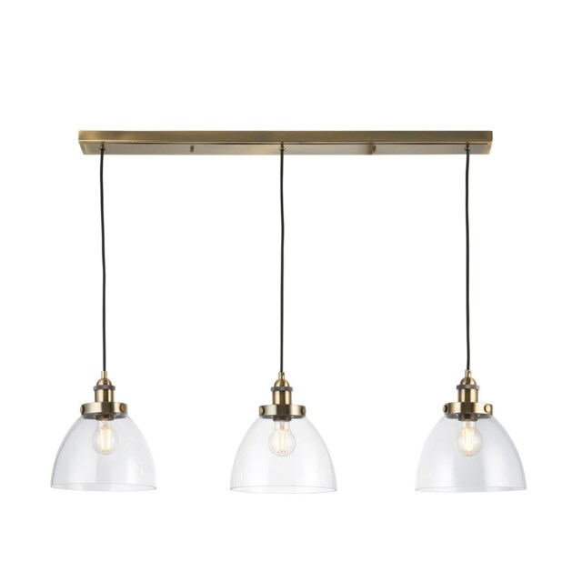 Hansen Plate Pendant Ceiling Lamp, Antique Brass Plate, Glass