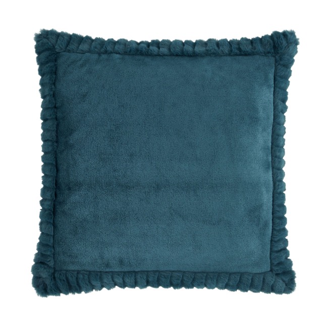 Catherine Lansfield Velvet and Faux Fur Soft Touch Cushion Green Teal Green 55x55cm