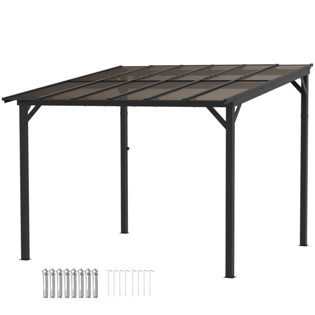 Outsunny 3 x 3(m) Metal Pergola with Waterproof Polycarbonate Roof, WallMounted or Free Standing Garden Gazebo, Windresistant Outdoor Sun Shade, Dark Grey Grey