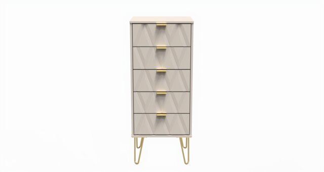 Dallas 5 Drawer Tall Bedside Cabinet in Kashmir Matt (Ready Assembled) Cream Kashmir Matt
