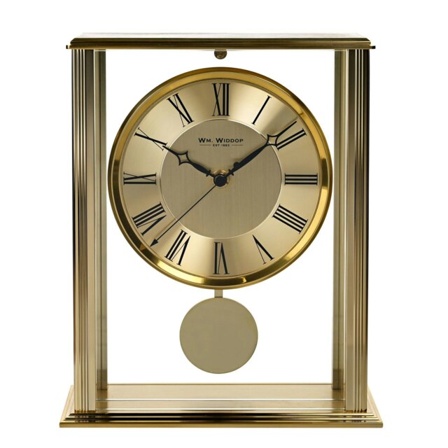 Wm.Widdop Gold Mantel Clock With Pendulum Gold