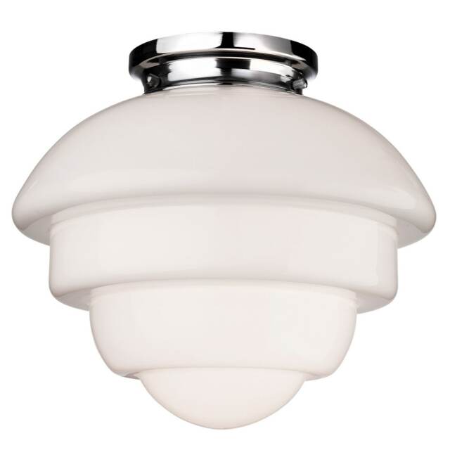 Art 1 Light Flush Light Chrome, Opal White Glass, E27