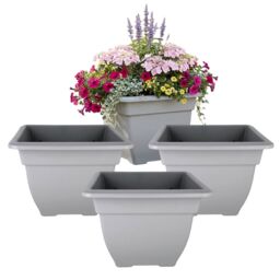 4x Grey Square Bell Plant Pot 38cm Plastic Bell Planter Patio Flowerpot Grey Grey 4