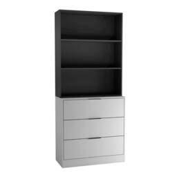 3 Drawer Tier Wooden Storage Chest Cabinet & Display Bookcase Shelving Grey Grey Drawers & Black Bookcase 1