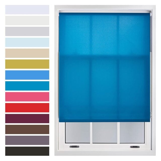 FURNISHED Daylight Roller Blinds Made to Measure Sheer Window Blind with Metal Fittings Blue Teal (W) 210cm x (L) 210cm