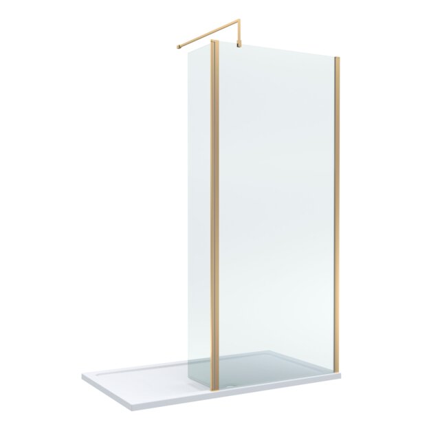 Balterley Glass Walk In Wetroom Screen and Hinged Return Screen with Profile and Shower Tray Copper Brushed Brass