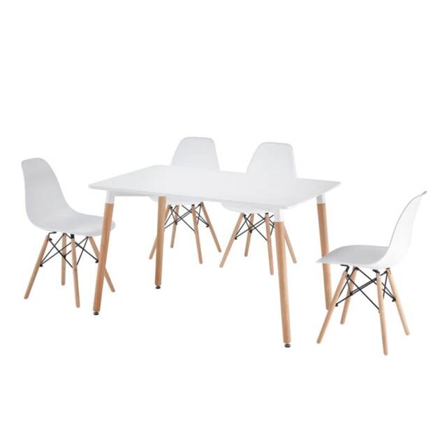 5 Piece Rectangular Dining Set White Table Top With White Chairs