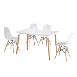 5 Piece Rectangular Dining Set White Table Top With White Chairs