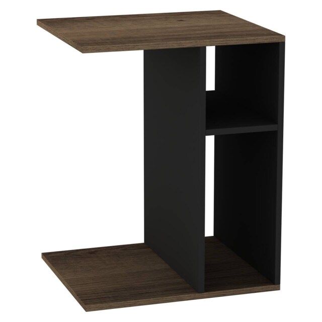 C-Shape Side Wooden Table End Coffee Bedside Nightstand Laptop Snack Living Room Multi Dark Oak/Black