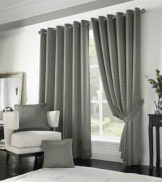 Adison Lined Ring Top Eyelet Curtains - 229cm x 229cm - Silver