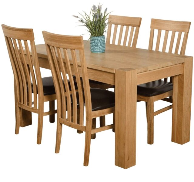 Kuba 150 x 85 cm Chunky Medium Oak Dining Table and 4 Harvard Chairs Brown Brown