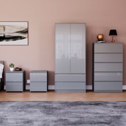 Vida Designs Glinton 4 Piece FSC Certified Bedroom Set (2 Drawer Bedside Chest x2, 5 Drawer Chest, 2 Door 2 Drawer Wardrobe), Grey Grey Grey