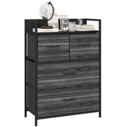 HOMCOM Bedroom Chest of Drawers, Fabric Dresser with 4 Drawers, Storage Organiser Unit with Open Shelf and Metal Frame for Living Room, Entryway, Black Black Black