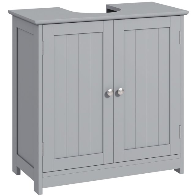 kleankin 60x60cm Under-Sink Storage Cabinet w/ Adjustable Shelf Drain Hole Grey
