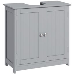 kleankin 60x60cm Under-Sink Storage Cabinet w/ Adjustable Shelf Drain Hole Grey