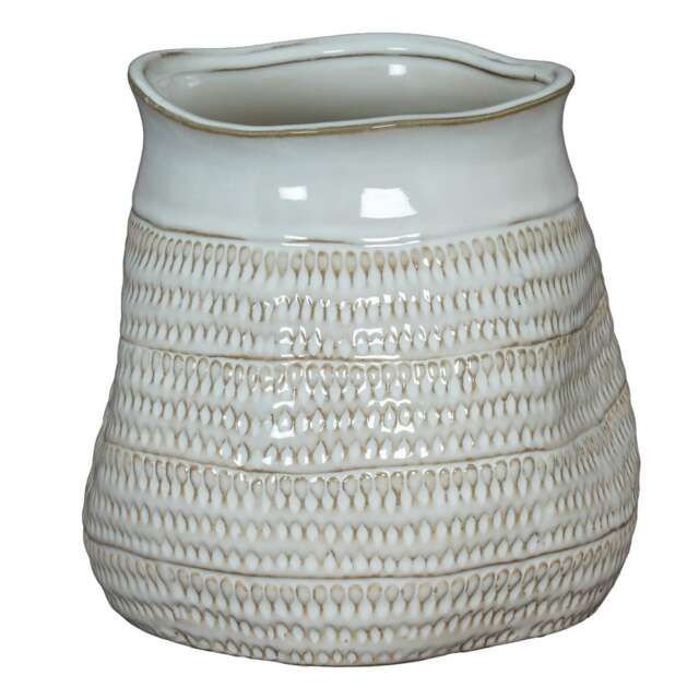 Tava Wide Hewn Vase - Ceramic - L26 x W26 x H26 cm - White