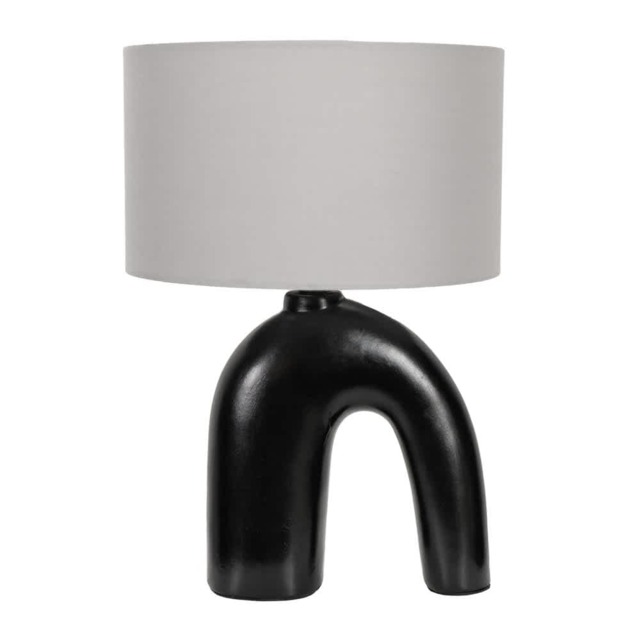 ValueLights Lia Black Arch Ceramic Table Lamp Grey Shade