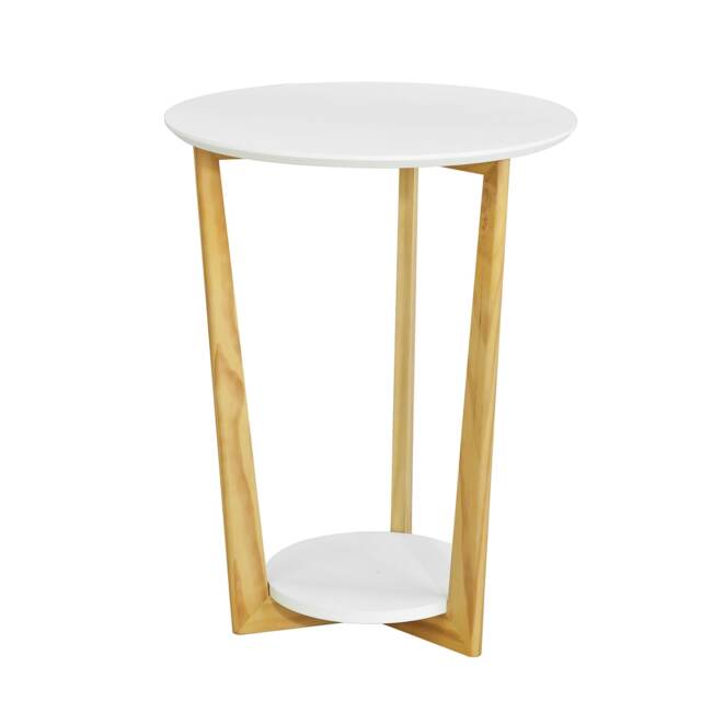 SoBuy 2-Tier Round Wooden Side Table, White & Natural Wood, 17.7x17.7x23.6 in, 3.5 kg - FBT52-WN