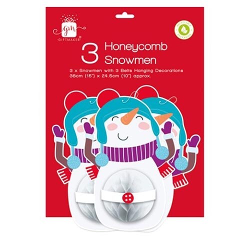 Snowman Christmas Honeycomb Paper Hanging Decorations 38cm - Pack of 3