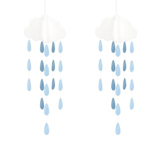 Blue Baby Shower Clouds With Droplets Hanging Decoration 80cm - Pack of 2