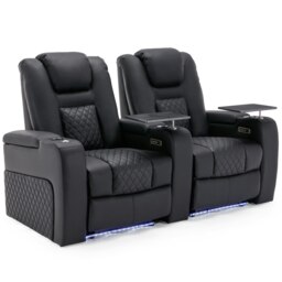 Broadway 2 Seater Cinema Electric Recliner Chair USB LED Base w Tray (Black)