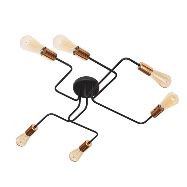 Tube Multi Arm Semi Flush Ceiling Light Black, Copper 75cm