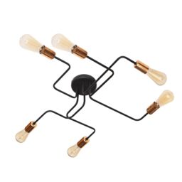 Tube Multi Arm Semi Flush Ceiling Light Black, Copper 75cm