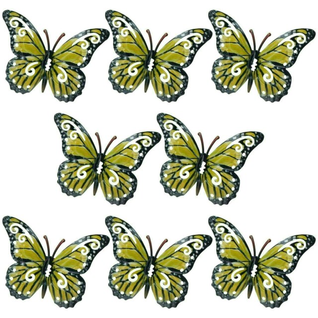 Set of 8 Yellow Small Metal Butterflies Garden/Home Wall Art Ornament