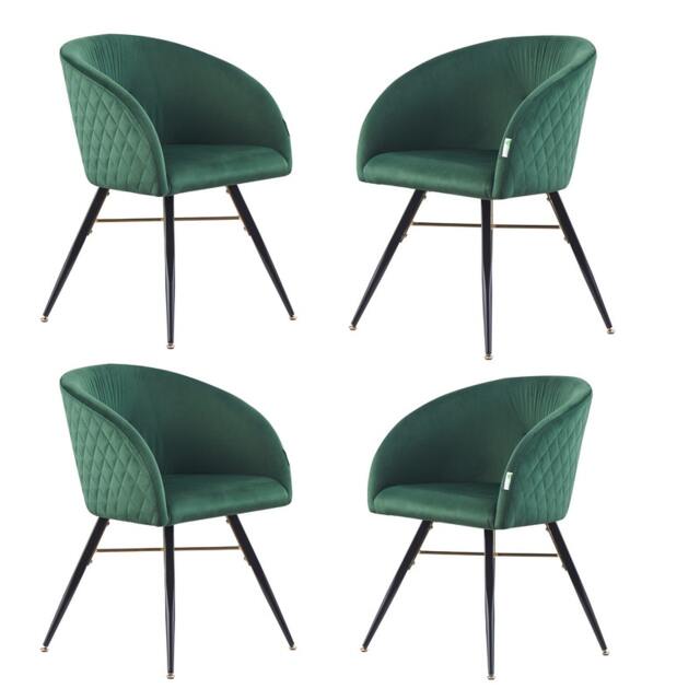 Set of 4 Vittorio Velvet Dining Chairs with Black Metal Legs, Quilted Design Modern Accent Chair Green