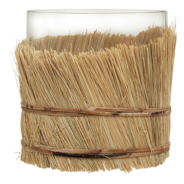 Orsina Modern Natural Candle Holder, Coastal Styled Small Candle Holder, Natural and Round Glass Candle Holder