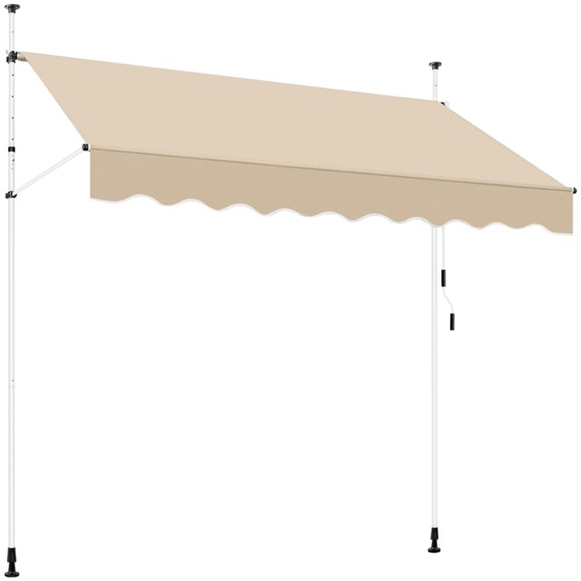Yaheetech 2.5m L Manual Retractable Awning with Adjustable Angle & Height-Beige Cream Beige 250 cm L × 180 cm W × 210-300 cm H 1