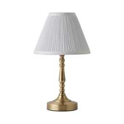 ValueLights Sienna Antique Brass Touch Table Lamp With Pleated Cream Shade Gold
