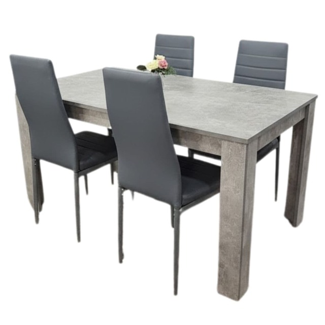 Dining Table and 4 Chairs Stone Grey Effect Wood Table 4 Grey Faux Leather Chairs Dining Room