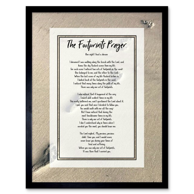 "God Jesus Footprints In The Sand Poem Motivation 12x16"" Framed Wall Art Print"