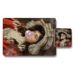 Set Of 12 Placemat And Coaster Set With Designer Artwork And Wood Bottom