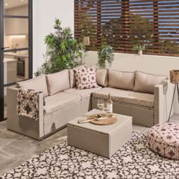 OHS Tuscany 5 Seater Rattan Garden Sofa Set Patio Table L Shape Settee Bronze Natural
