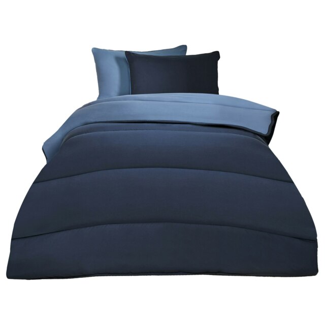 OHS Coverless Reversible 10.5 Tog Duvet And Pillowcase Bedding Set, Single - Blue/Navy Blue