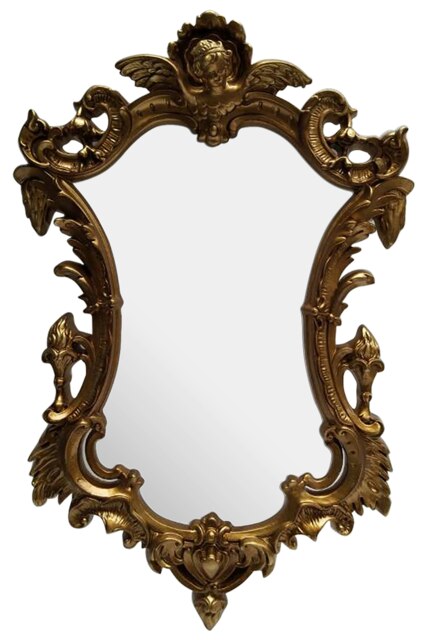 Neo-Classical Gold Finish Wall Mirror,Decorative Statement Piece,Baroque Slim Mirror With Flambeaux Details Gold