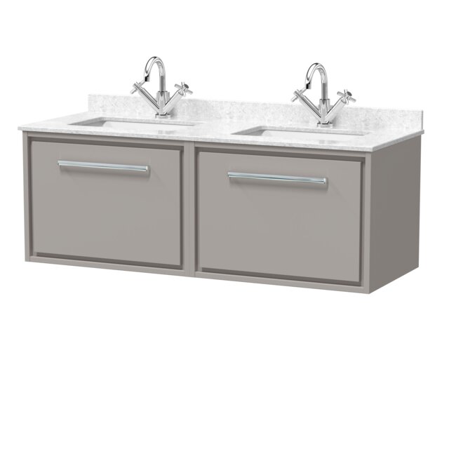 Balterley Wall Hung Vanity Unit with Marble Worktop and Double Basins Grey Pebble Grey 509 x 1220 x 470mm