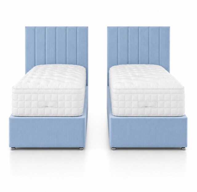 5ft Kingsize Zip Link 6x6 Length Sky Blue Plush Divan Bed Full Set No Drawers