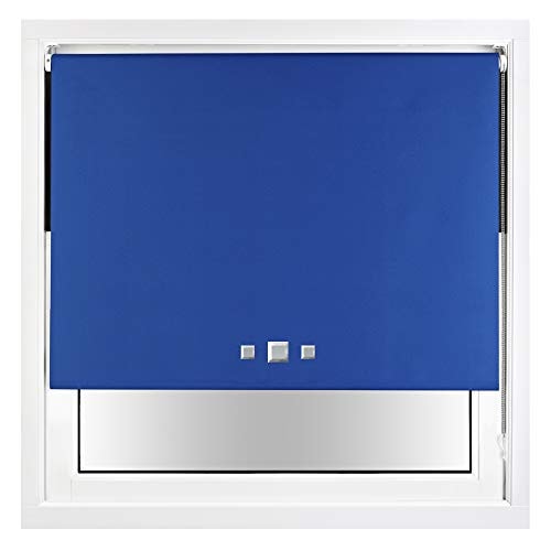 FURNISHED Blackout Roller Blind with Triple Square Eyelets Easy Fit Window Shade Blue Blue (W) 145cm x (L) 210cm