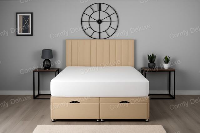 Coffee Apollo Foot Lift Ottoman Divan Bed Set 4ft Small Double Bed Set