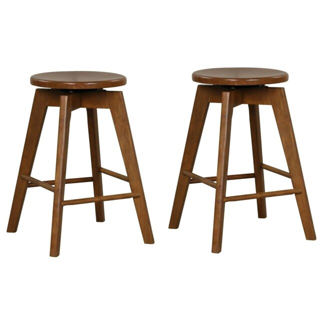 COSTWAY Set of 2 Bar Stools Counter Height Chair 360° Swivel Brown
