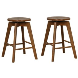 COSTWAY Set of 2 Bar Stools Counter Height Chair 360° Swivel Brown