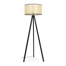 ValueLights Barbro Black Tripod Floor Lamp Wicker Trim Shade
