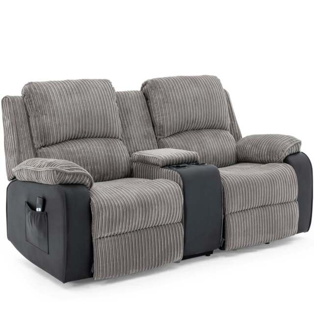 Postana Single Motor Rise Recliner 2 Seater Cord Drinks Console Sofa (Grey)