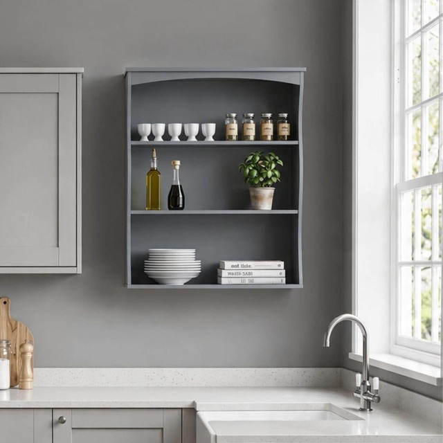Grey Wall Mounted Shelves Painted 3 Book Shelves Ideal for Kids Bedroom Kitchen Grey